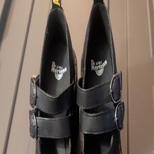 Dr. Martens Eviee Heeled Black Double-Buckle Mary Jane Shoes Size 7